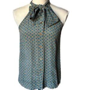 Women's Blue Patterned Halter Blouse